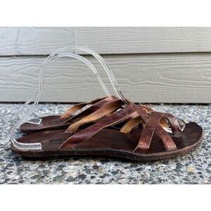 Cydwoq Brown Leather Strappy Toe Loop Sandals Handmade USA Women's 38 Flat